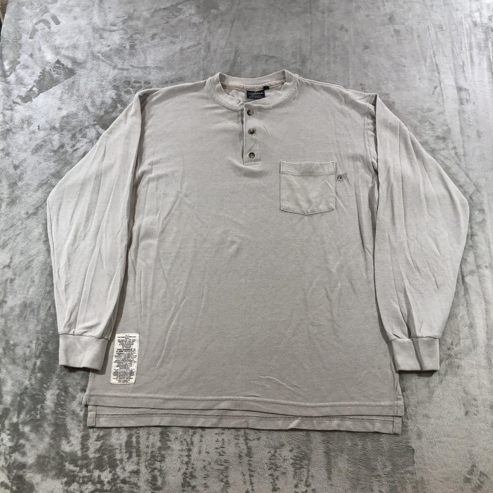 Vintage Tyndale FR Henley Shirt Mens Large Gray Flame Resistant Made USA 2000s
